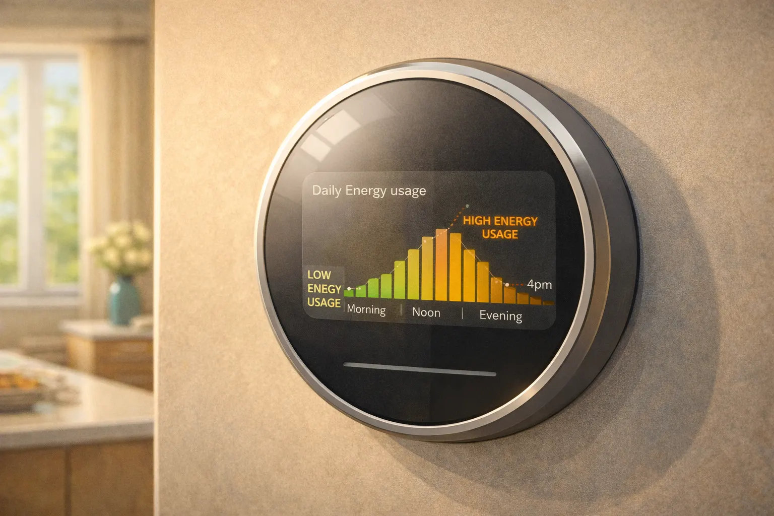 Thermostat showing heat and cooling use during a spring day with changing temperatures