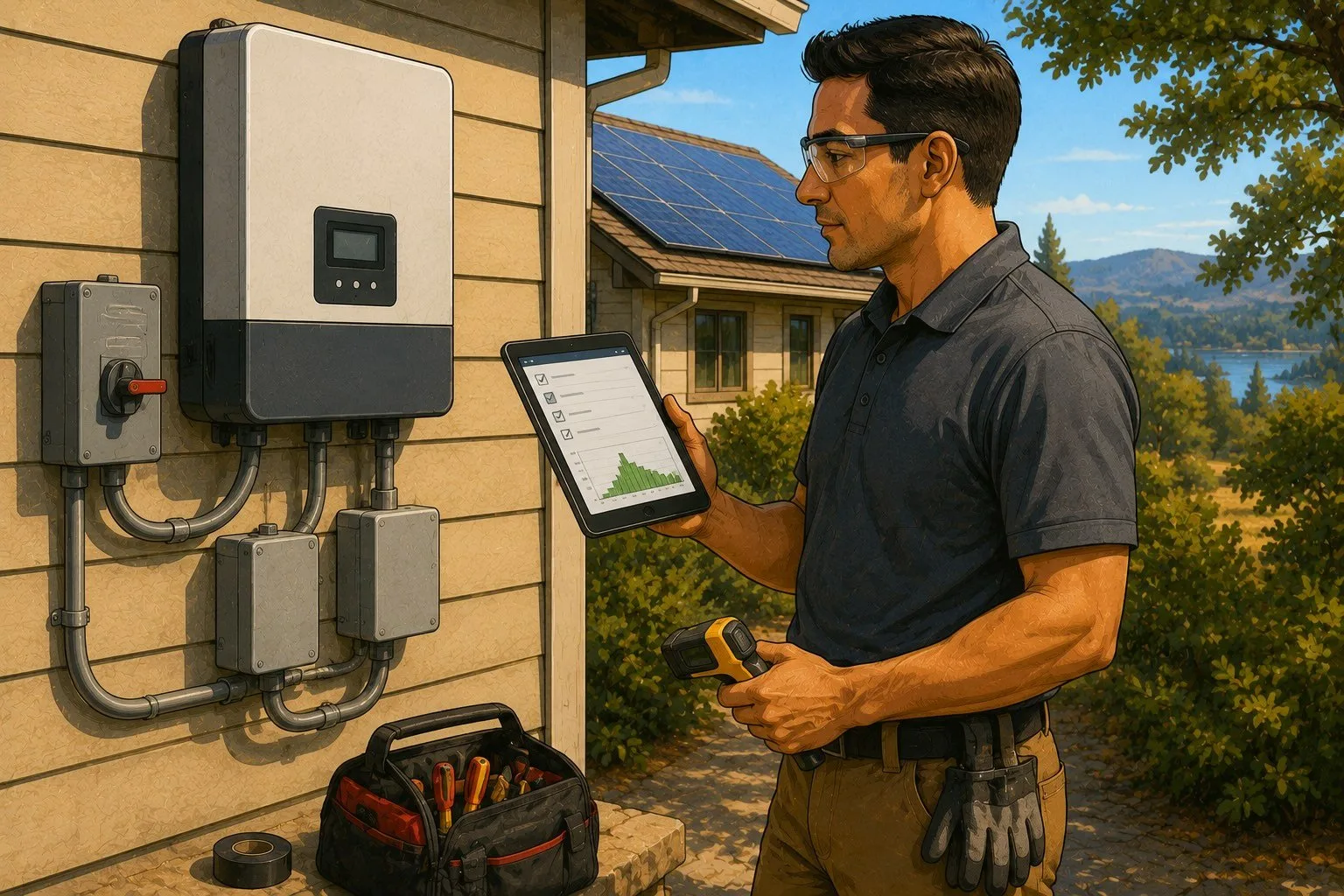 Illustration showing when to call a technician for solar service